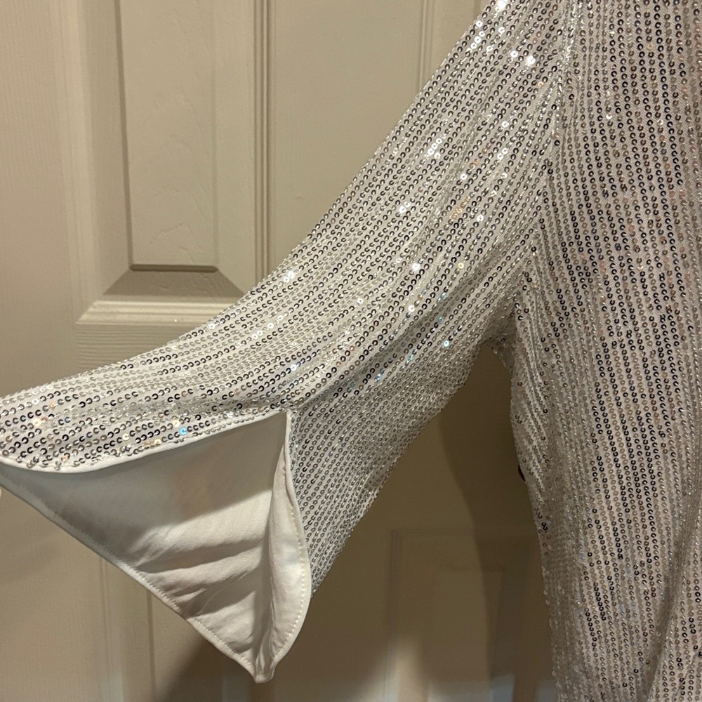 Grace Karin White Sequin Dressy Top - Picture 5 of 6